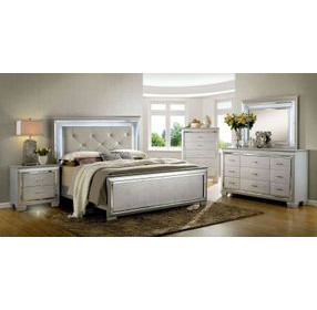 Bellanova Silver Queen Upholstered Panel Bed with LED Light