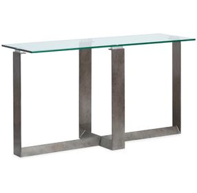 Whitehall Aged Pewter and Chrome Pucks Rectangular Glass Top Sofa Table