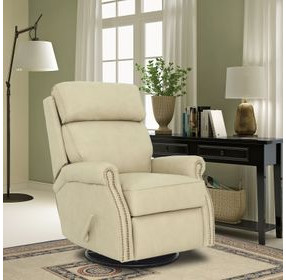 Crews Cashmere Stone Leather Swivel Glider Recliner