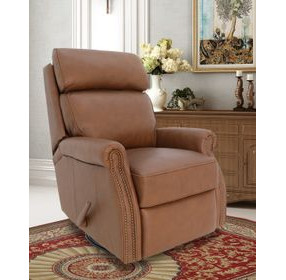 Crews Dobbs Saddle Leather Swivel Glider Recliner with Nailhead Trim