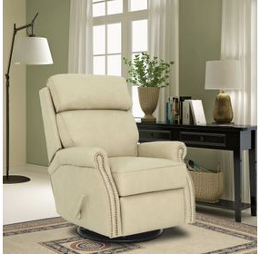 Crews Cashmere Stone Leather Swivel Glider Recliner with Nailhead Trim