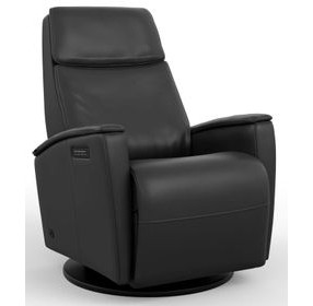 Relax Crown Black Leather Large Glider Power Recliner with Magnetic Charger