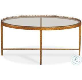 Logan Glass And Warm Gold Leaf Brass Oval Cocktail Table