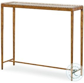 Logan Glass And Warm Gold Leaf Brass Rectangular Console Table