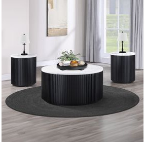 Colvin Black and White Round Marble Top Ocassional Table with Casters