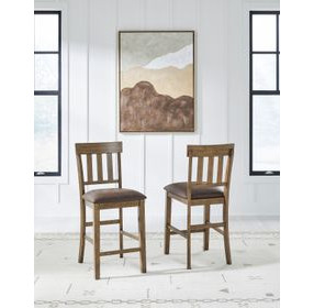 Vallister Light Brown Upholstered Bar Stool Set of 2