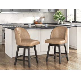 Neymorton Brown Upholstered Swivel Bar Stool Set of 2