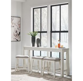 Robbinsdale Antique White and Light Gray Upholstered 4 Piece Counter Height Dining Set with USB Charging and Nailhead Trim