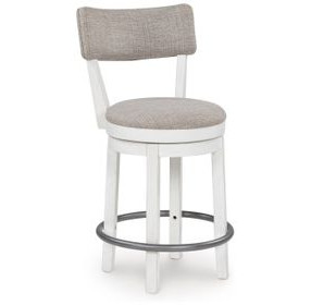 Robbinsdale Antique White and Light Gray Upholstered Swivel Bar Stool Set of 2