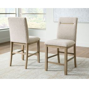 Drovlayne Beige Performance Fabric Upholstered Counter Height Stool Set of 2