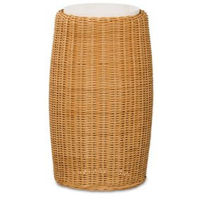 Outdoor Complements White and Brown Round Stone Top Finn Accent Table