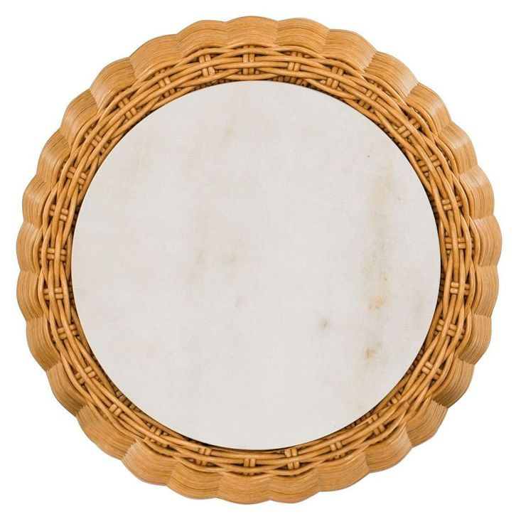 Outdoor Complements White and Brown Round Stone Top Finn Accent Table