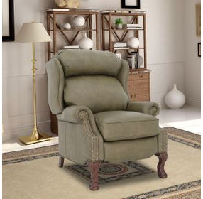Danbury Oasis Olive Leather Push Thru The Arms Recliner