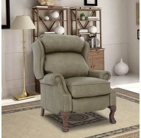 Danbury Oasis Olive Leather Push Thru The Arms Recliner with Nailhead Trim
