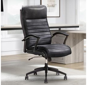 DC-370 Smooth Black Leather Desk Chair