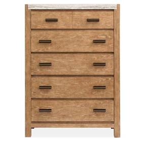 Foxrun Hollow Sierra Brown and White 5 Drawer Marble Top Chest