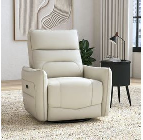 Rodger Del Mar Cream Leather Swivel Glider Power Recliner with USB Charging