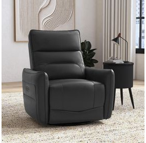 Rodger Del Mar Gray Leather Swivel Glider Power Recliner with USB Charging