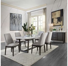 Madan White and Weathered Gray Marble Top Dining Room Set