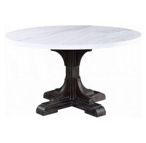 Gerardo White and Weathered Espresso Round Marble Top Dining Room Set