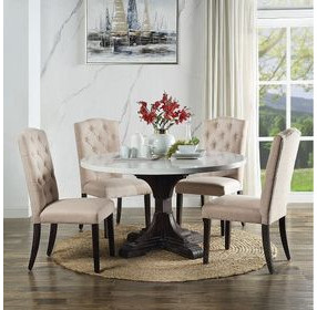 Gerardo White and Weathered Espresso 54" Round Marble Top Dining Table