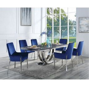 Cambrie Black and Silver 79" Rectangular Marble Top Dining Table