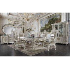 Vanaheim Antique White Glass Top Dining Room Set