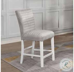 Elizaveta Gray Velvet Faux Crystal Diamonds and White High Gloss Counter Height Chair Set of 2