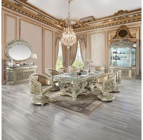 Sorina Antique Gold 108" Rectangular Glass Top Dining Table