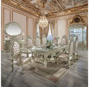 Sorina Antique Gold Rectangular Glass Top Dining Room Set