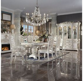 Vendome Antique Pearl 6 Door Buffet and Hutch with LED