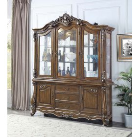 Latisha Antique Oak 6 Door Buffet and Hutch with LED