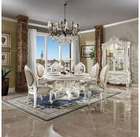 Versailles Bone White Upholstered Oval Back Side Chair with Nailhead Trim Set of 2