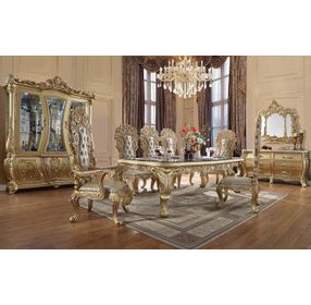 Cabriole Gold Rectangular Glass Top Dining Room Set