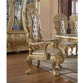 Cabriole Light Gold Upholstered Arm Chair with Nailhead Trim Set of 2