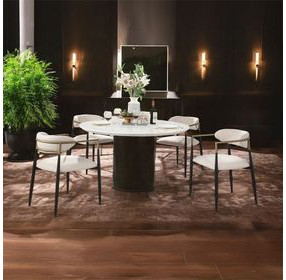 Jaramillo White and Rustic Espresso 54" Round Marble Top Dining Table