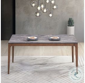Bevis Engineered Stone and Walnut 63" Rectangular Dining Table