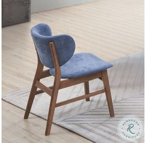 Bevis Blue Fabric and Walnut Side Chair Set of 2
