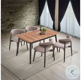Lanae Natural and Black Extendable Rectangular Dining Room Set