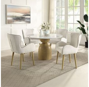 Kala White and Oak Marble Top Dining Room Set