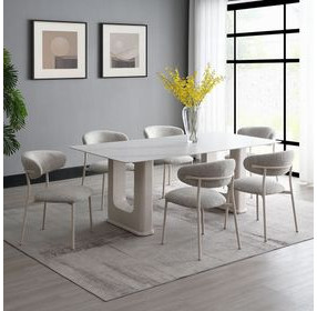 Kalam White and Beige Ceramic Top Dining Room Set