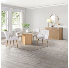 Qwin White and Weathered Oak Marble Top Dining Room Set