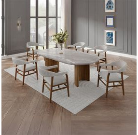 Darcy White and Dark Walnut Marble Top Dining Room Set