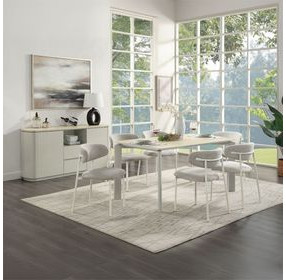 Ingram White and Light Gray Sintered Stone Top Dining Room Set