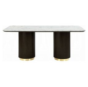 Clayten White and Espresso 71" Rectangular Marble Top Dining Room Set