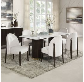 Clayten White and Espresso 71" Rectangular Marble Top Dining Room Set