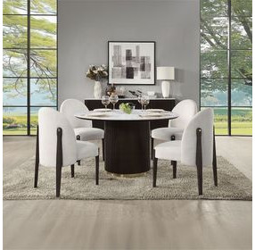 Clayten White and Espresso 52" Round Marble Top Dining Table