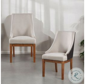 Gilsea Fabric and Brown Synthetic Leather Brown Side Chair with Nailhead Trim Set of 2