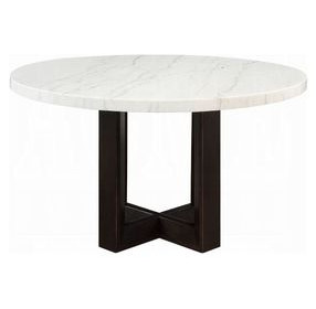 Edwyn White and Espresso Round Marble Top Dining Room Set