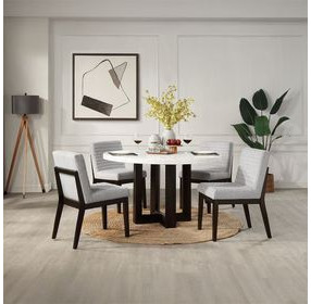 Edwyn White and Espresso 54" Round Marble Top Dining Table